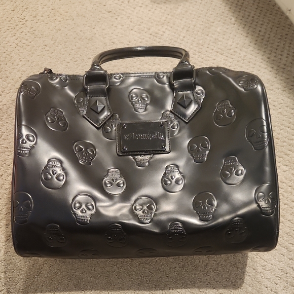 Loungefly Handbags - Loungefly Skull-Embossed Black Vinyl Satchel Bag. Large